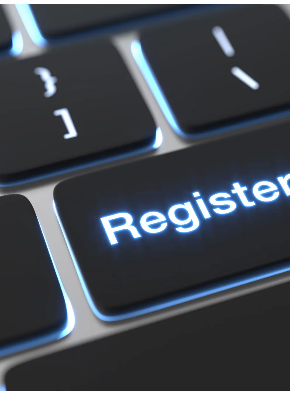 Black keyboard with te word Return replaced with Register