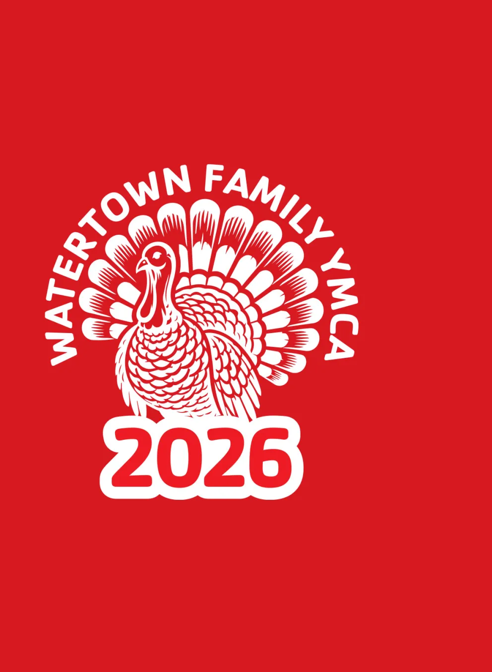 Turkey Day Run white Turkey logo graphic on red background