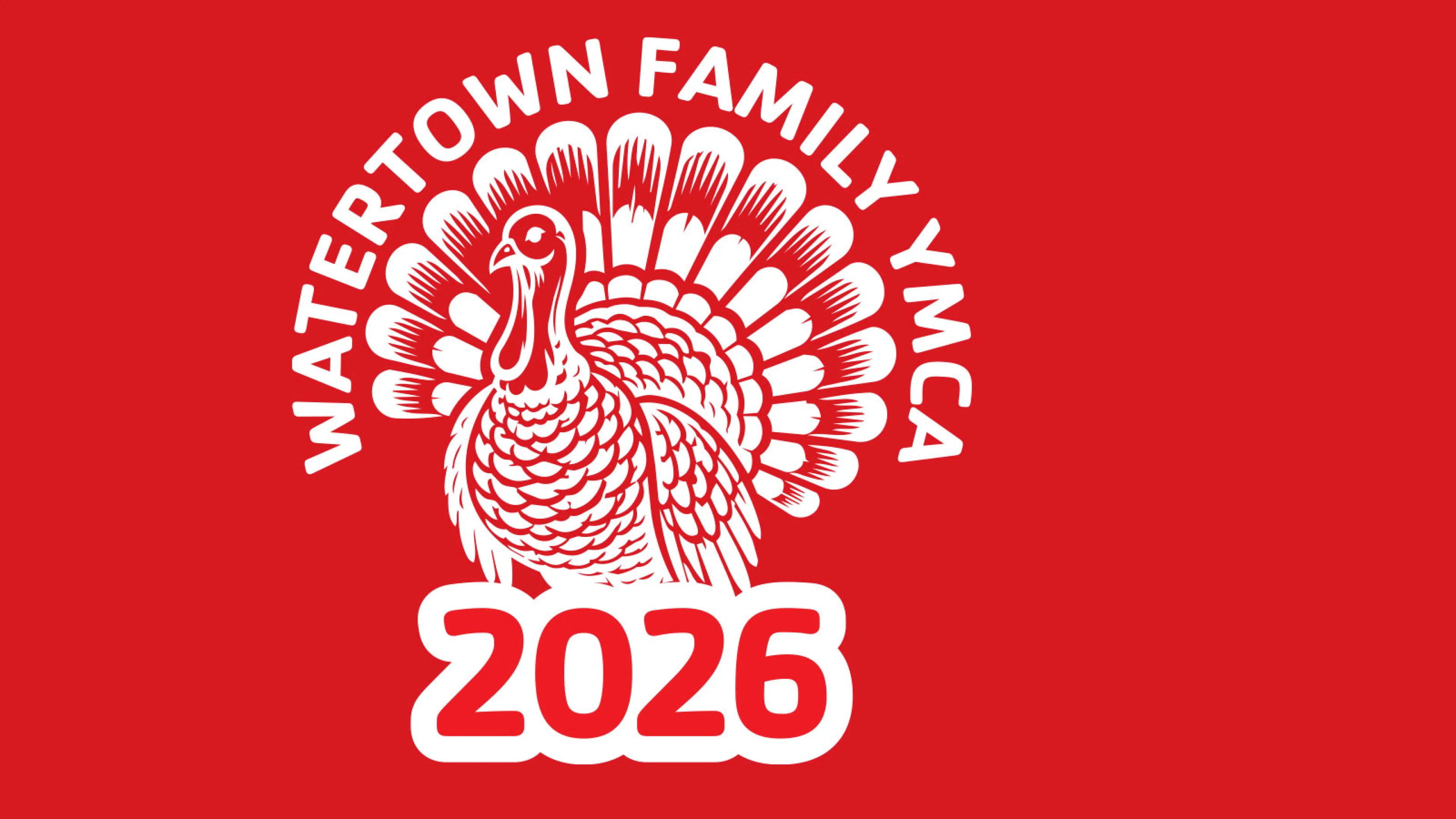 Turkey Day Run white Turkey logo graphic on red background